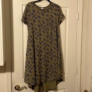 M LuLaRoe Carly in Blue with Golden Floral Detail
